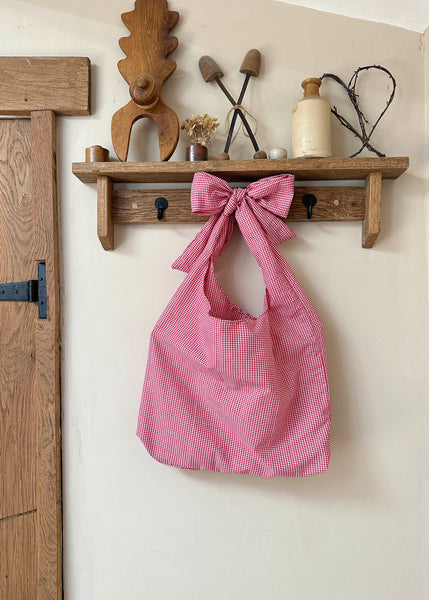 Gingham Bow Shoulder Bag- Slouchy Tote