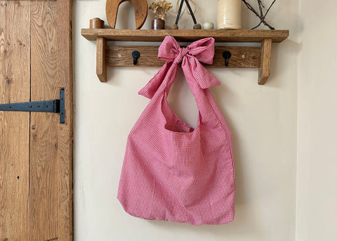 Gingham Bow Shoulder Bag- Slouchy Tote