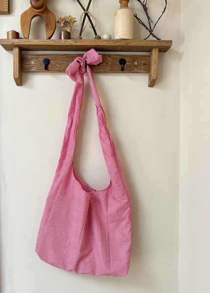 Gingham Bow Shoulder Bag- Slouchy Tote